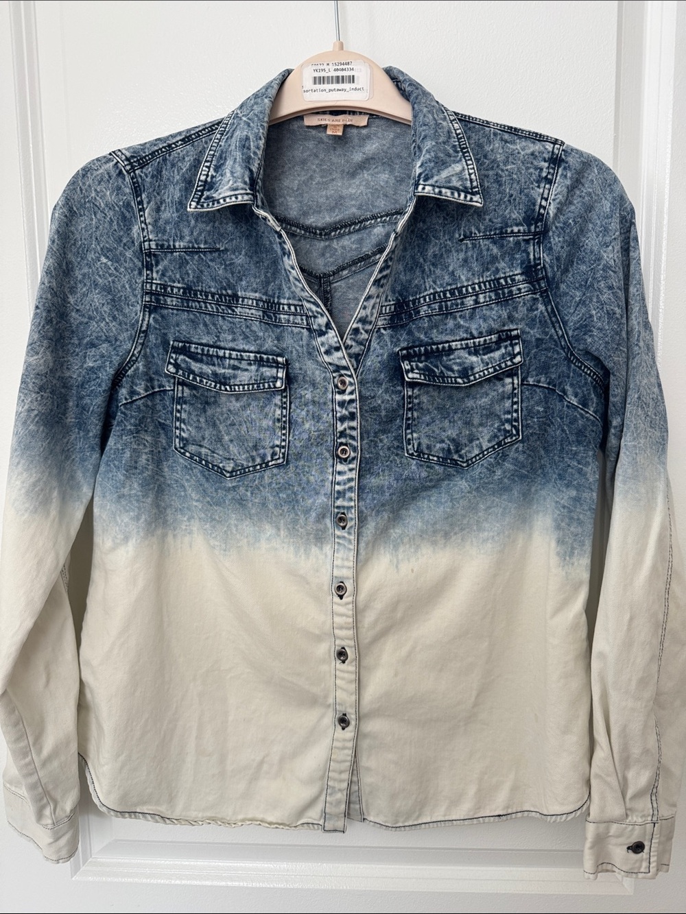 Skies Are Blue Acid Washed Ombre Denim Button-Down Shirt Jacket